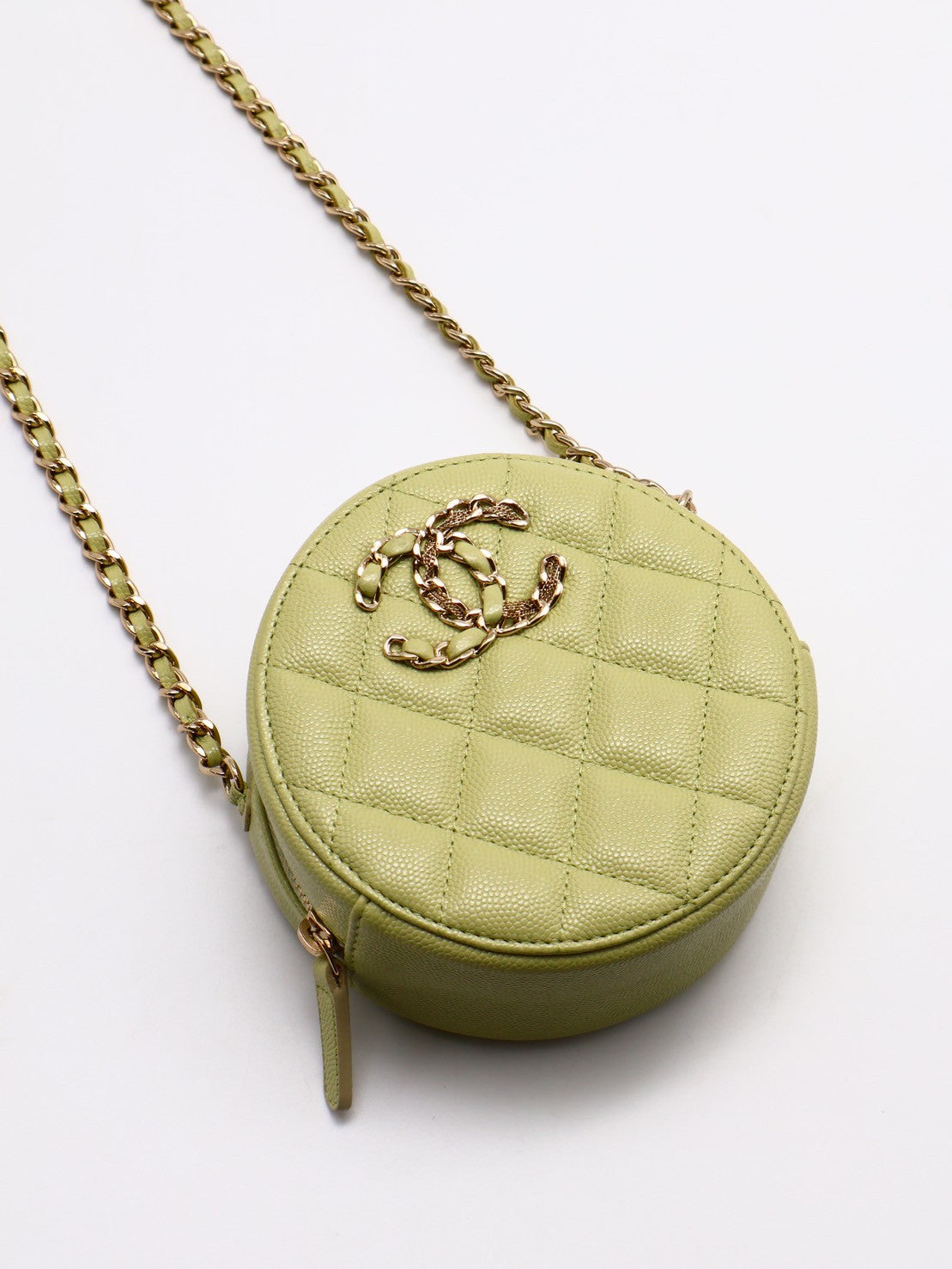 CHANEL 皮穿鍊小圓餅包 - 嫩綠30開