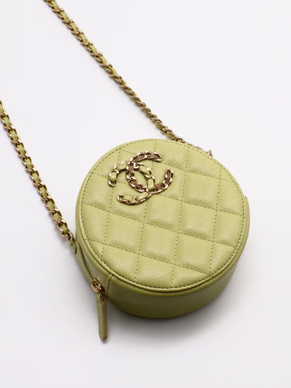 CHANEL 皮穿鍊小圓餅包 - 嫩綠30開