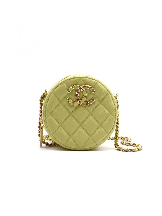 CHANEL 皮穿鍊小圓餅包 - 嫩綠30開