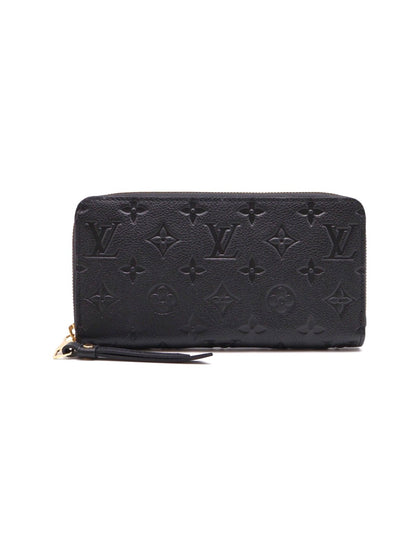 LOUIS VUITTON 壓紋牛皮拉鍊長夾 - 黑