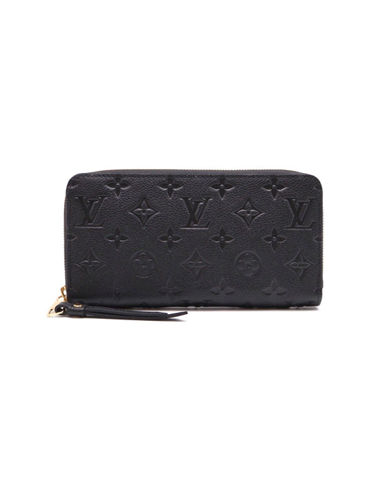 LOUIS VUITTON 壓紋牛皮拉鍊長夾 - 黑