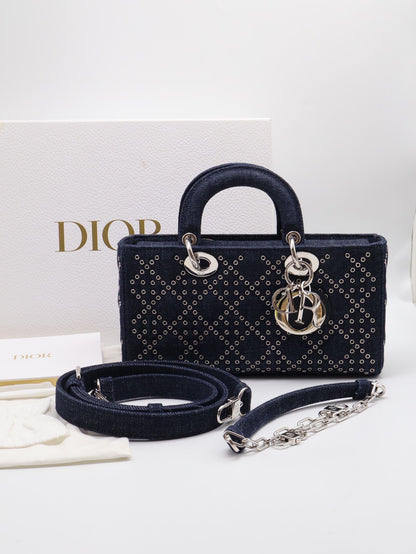 DIOR D-joy單寧單肩包 - 小號深藍牛仔