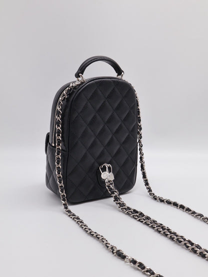 CHANEL 粒面牛皮迷你後背包 - 黑銀