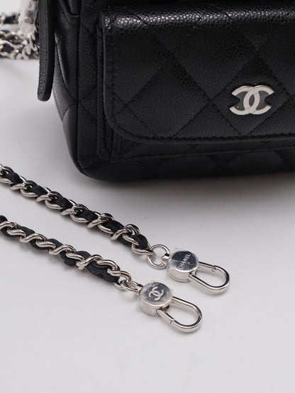 CHANEL 粒面牛皮迷你後背包 - 黑銀