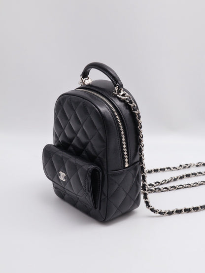 CHANEL 粒面牛皮迷你後背包 - 黑銀
