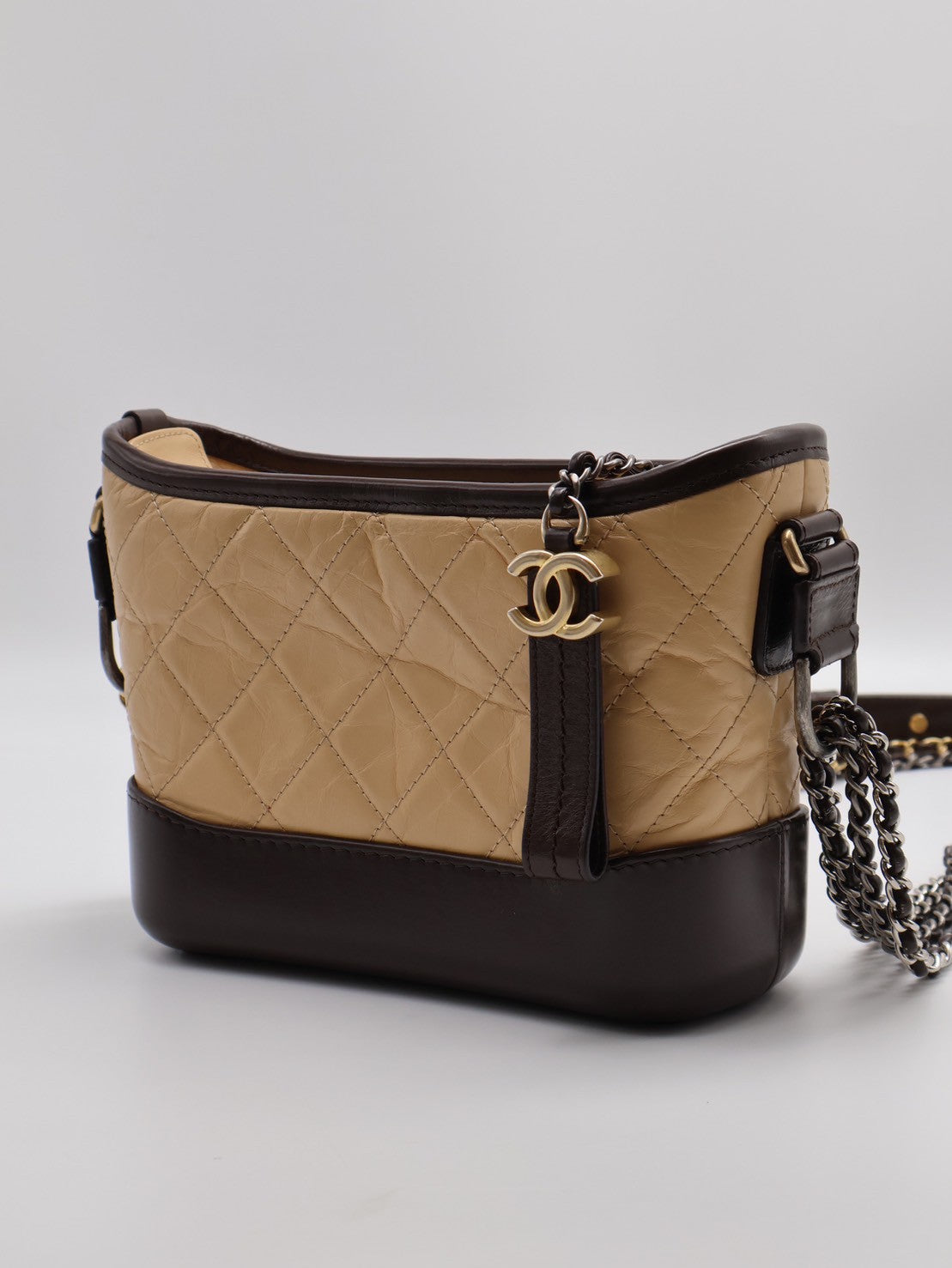 CHANEL 雙鍊條流浪包 - 小號奶茶可可26開