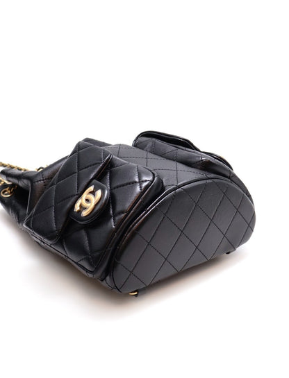 CHANEL 25C小羊皮鍊帶雙肩包 - 黑金
