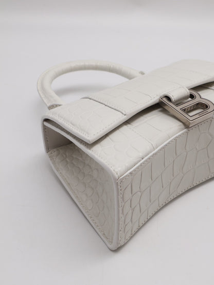 Balenciaga 閃亮小牛皮鱷魚壓紋沙漏包 - XS白銀
