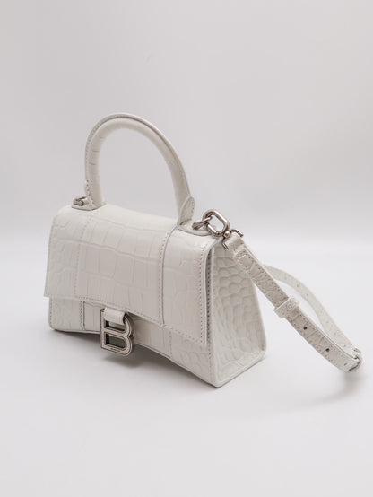Balenciaga 閃亮小牛皮鱷魚壓紋沙漏包 - XS白銀