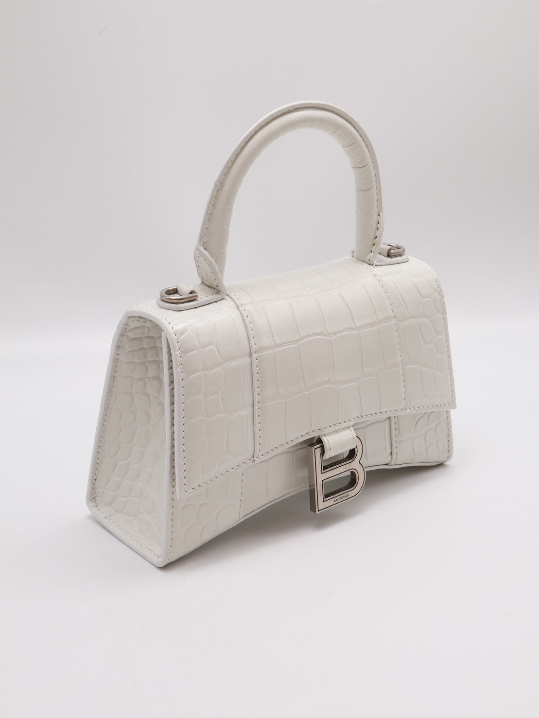 Balenciaga 閃亮小牛皮鱷魚壓紋沙漏包 - XS白銀