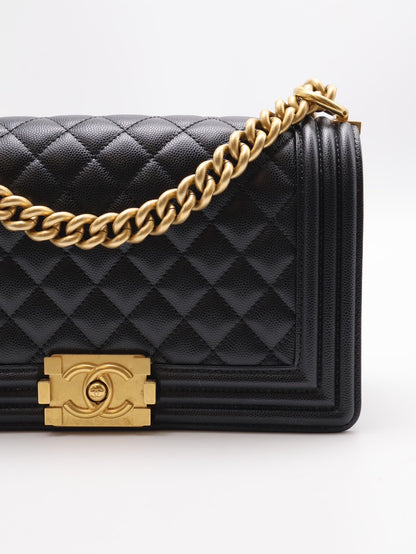 CHANEL Boy25粒面牛皮口蓋包 - 黑金