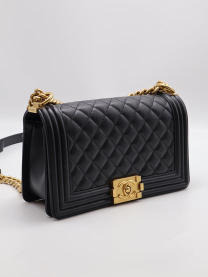 CHANEL Boy25粒面牛皮口蓋包 - 黑金