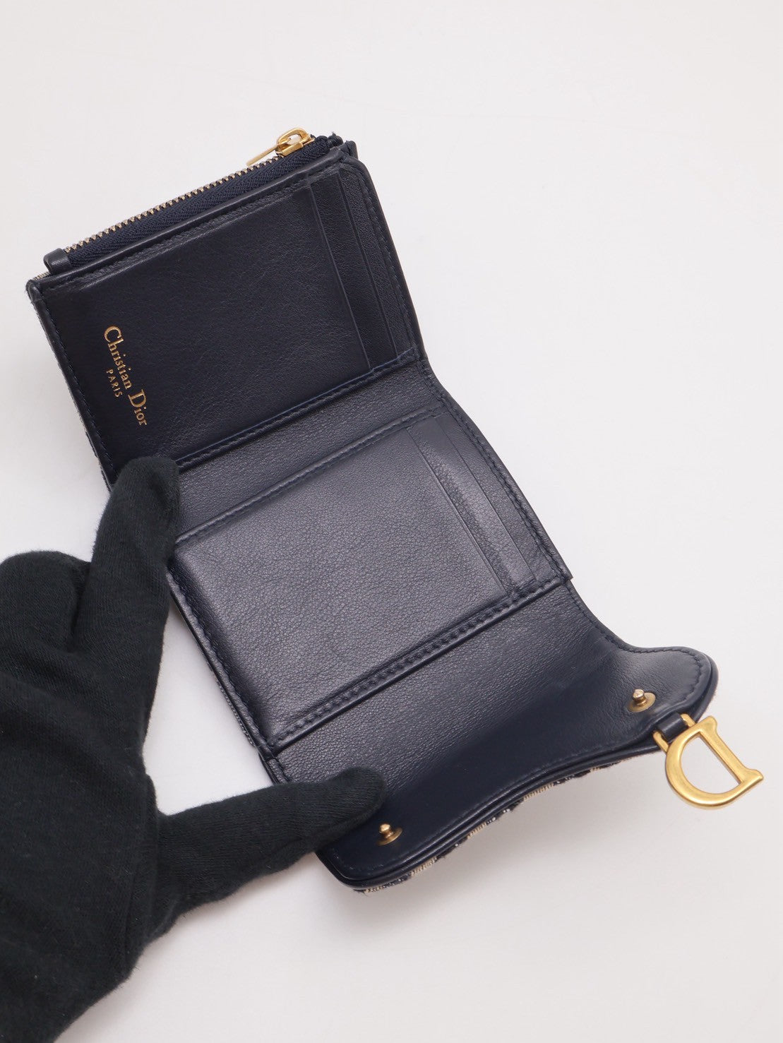 DIOR Saddle老花三折短夾