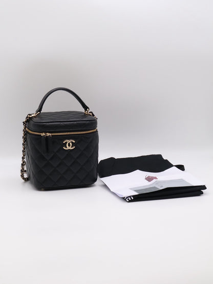 CHANEL 粒面牛皮手提化妝盒 - 黑金