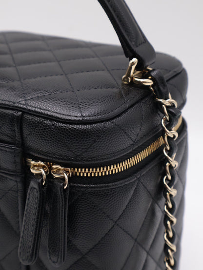 CHANEL 粒面牛皮手提化妝盒 - 黑金