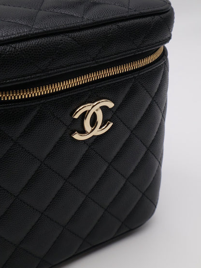 CHANEL 粒面牛皮手提化妝盒 - 黑金