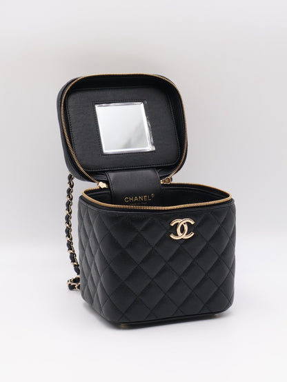 CHANEL 粒面牛皮手提化妝盒 - 黑金