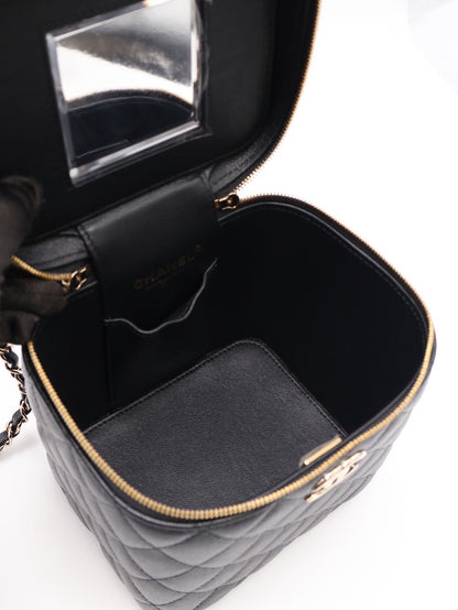 CHANEL 粒面牛皮手提化妝盒 - 黑金