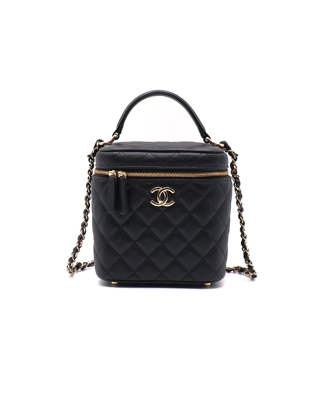 CHANEL 粒面牛皮手提化妝盒 - 黑金