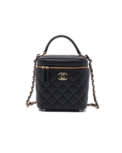 CHANEL 粒面牛皮手提化妝盒 - 黑金
