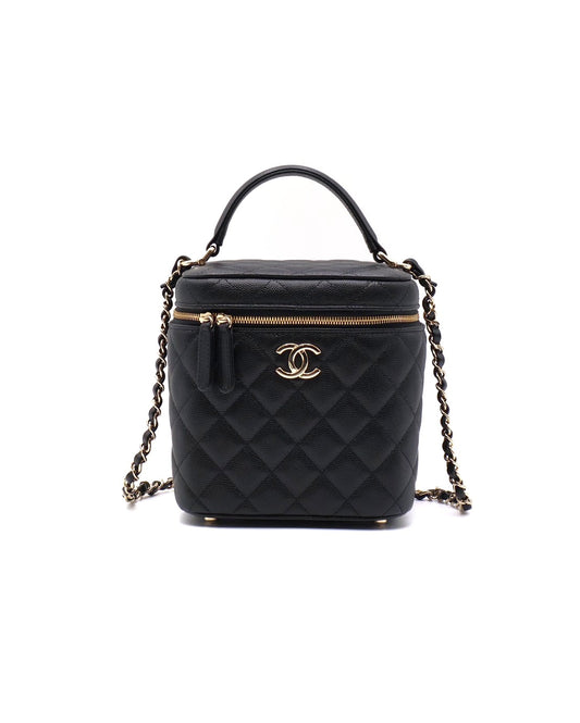 CHANEL 粒面牛皮手提化妝盒 - 黑金