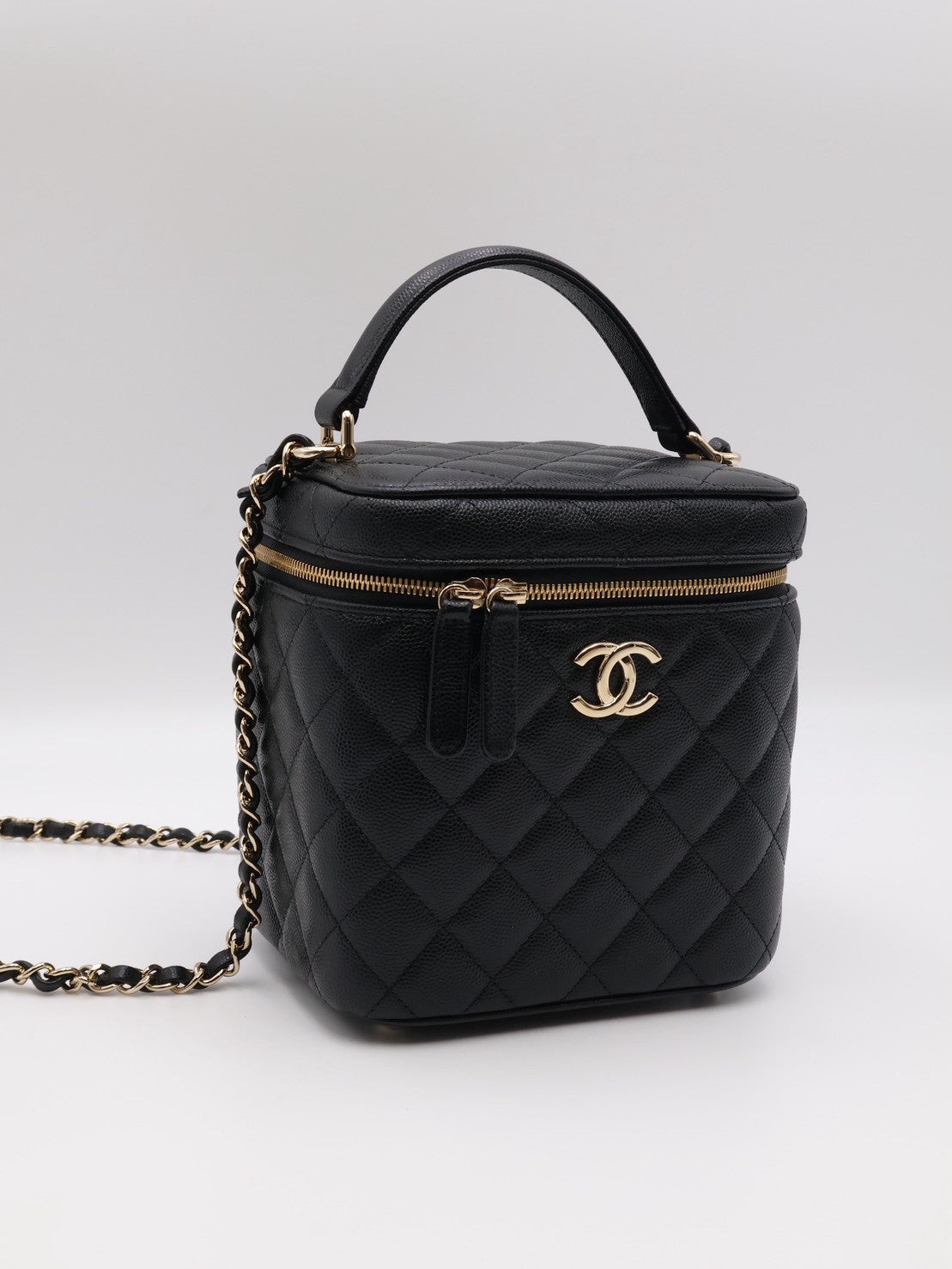 CHANEL 粒面牛皮手提化妝盒 - 黑金