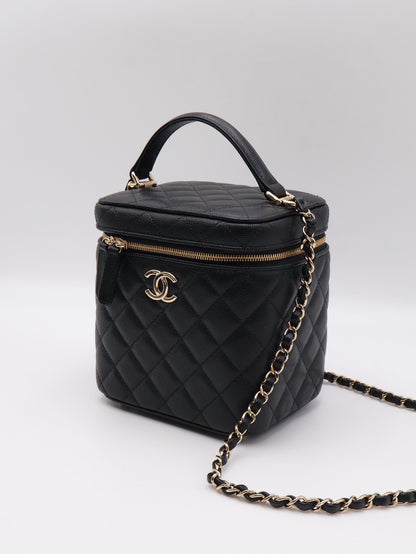 CHANEL 粒面牛皮手提化妝盒 - 黑金