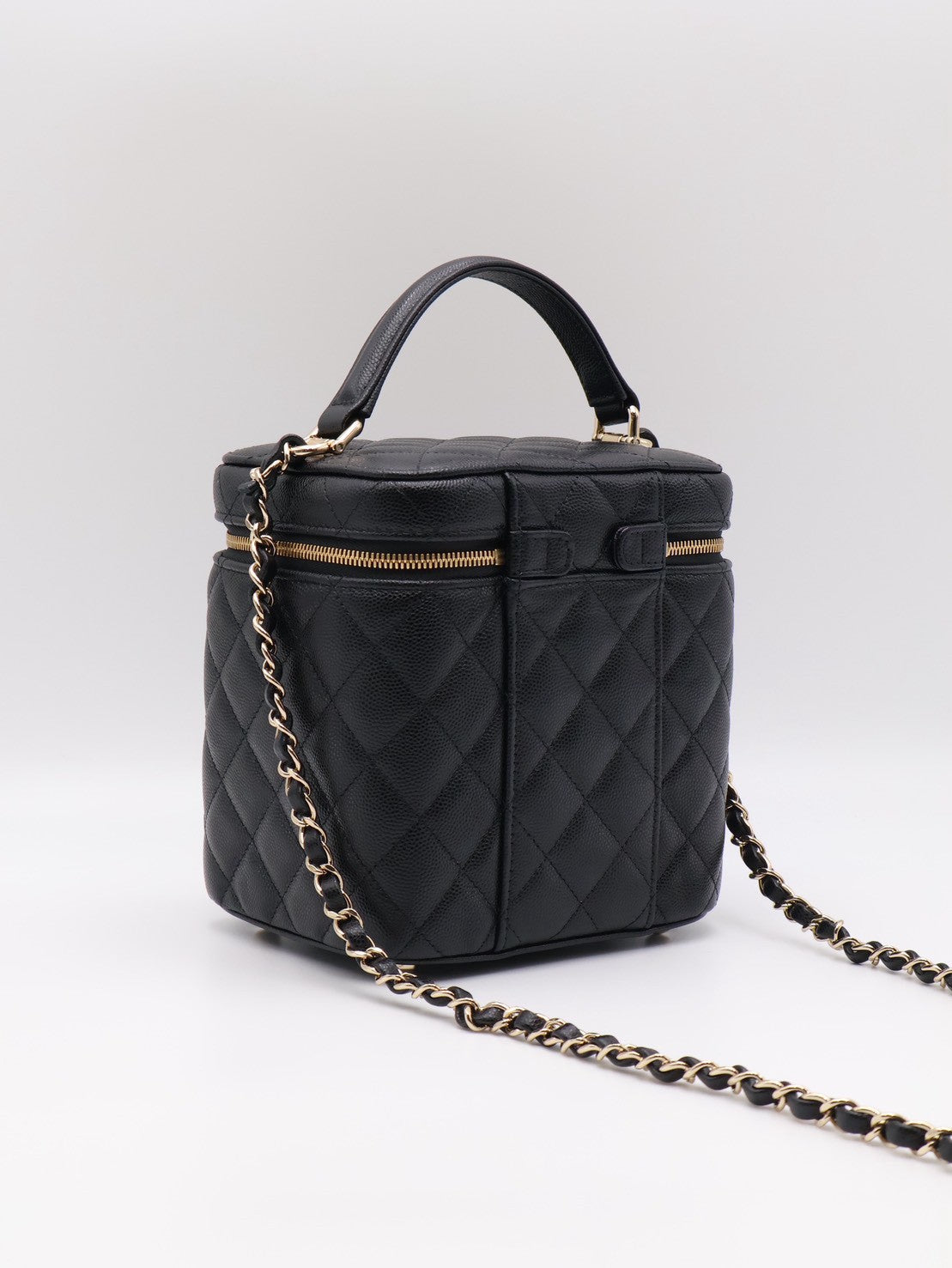 CHANEL 粒面牛皮手提化妝盒 - 黑金