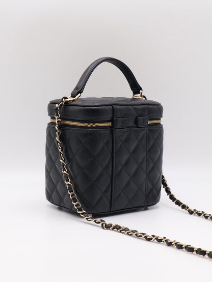 CHANEL 粒面牛皮手提化妝盒 - 黑金