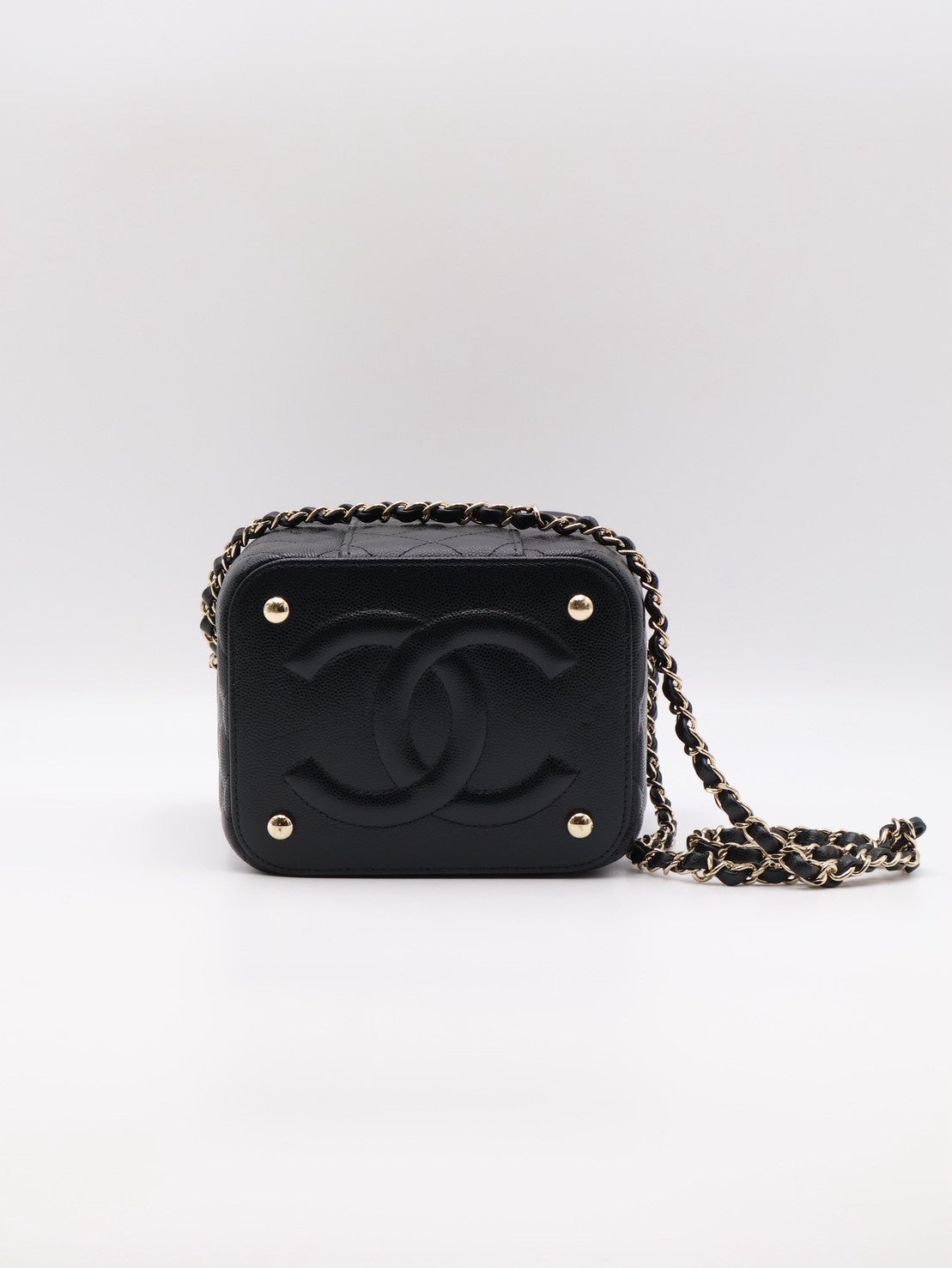 CHANEL 粒面牛皮手提化妝盒 - 黑金