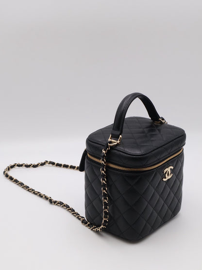 CHANEL 粒面牛皮手提化妝盒 - 黑金