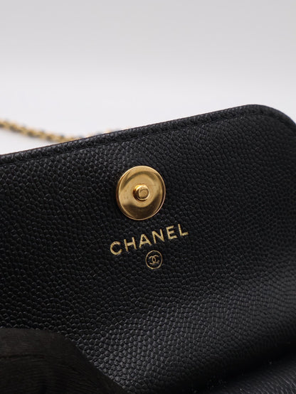 CHANEL 22K粒面牛皮斜背小包 - 黑金