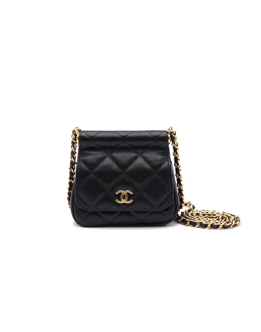 CHANEL 22K粒面牛皮斜背小包 - 黑金