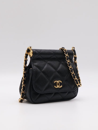 CHANEL 22K粒面牛皮斜背小包 - 黑金
