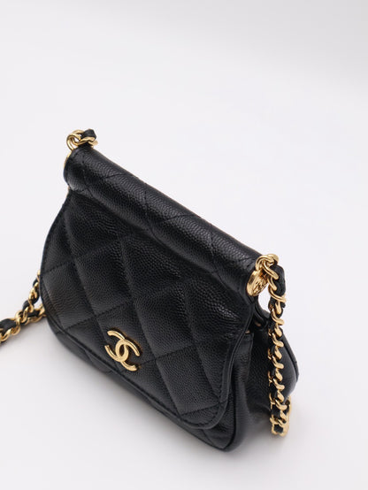 CHANEL 22K粒面牛皮斜背小包 - 黑金