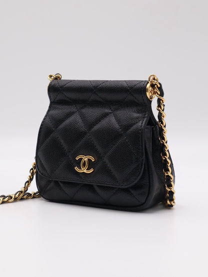 CHANEL 22K粒面牛皮斜背小包 - 黑金