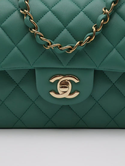 CHANEL 經典口蓋包 CF23 - 羊皮綠金