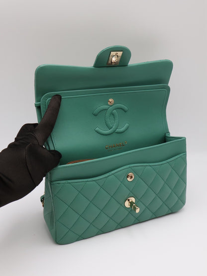 CHANEL 經典口蓋包 CF23 - 羊皮綠金