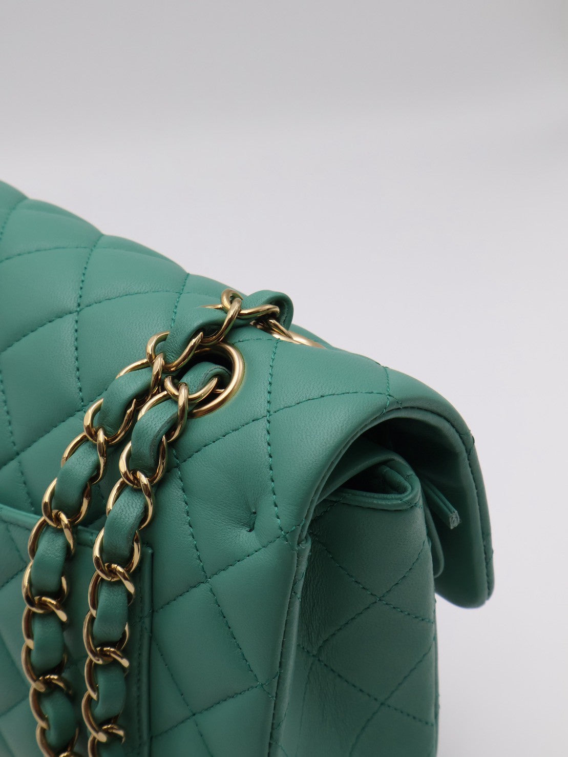 CHANEL 經典口蓋包 CF23 - 羊皮綠金