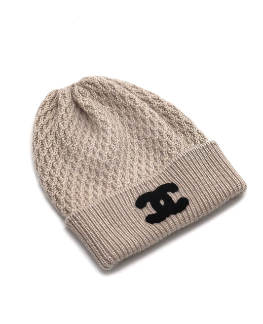 CHANEL 23B針織毛帽 - 米白