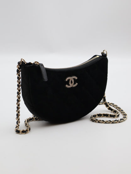 CHANEL 24A絲絨月牙包 - 黑金