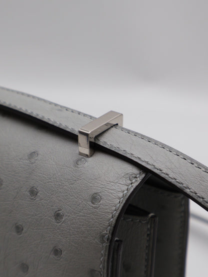 HERMES Mini Constance 19 - Bleu Glacier 8U 鴕鳥皮冰川藍銀 W