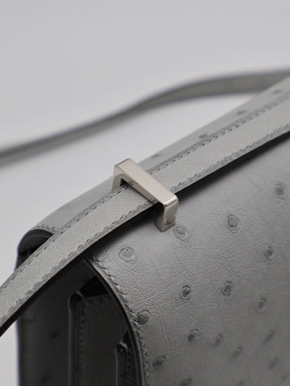 HERMES Mini Constance 19 - Bleu Glacier 8U 鴕鳥皮冰川藍銀 W