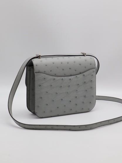 HERMES Mini Constance 19 - Bleu Glacier 8U 鴕鳥皮冰川藍銀 W