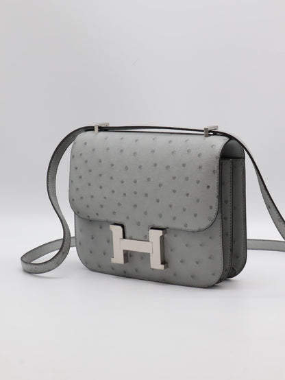 HERMES Mini Constance 19 - Bleu Glacier 8U 鴕鳥皮冰川藍銀 W