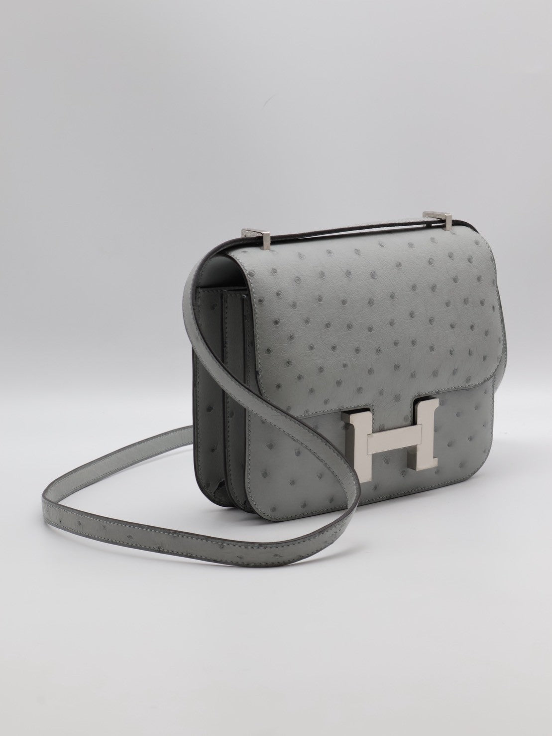 HERMES Mini Constance 19 - Bleu Glacier 8U 鴕鳥皮冰川藍銀 W