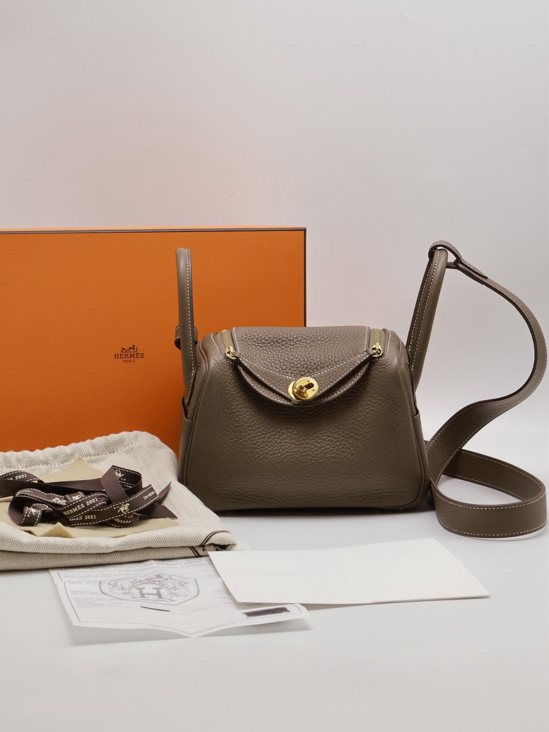 HERMES Mini lindy - 灰金 Y
