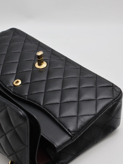 CHANEL 經典口蓋包 CF25 - 羊皮黑金27開