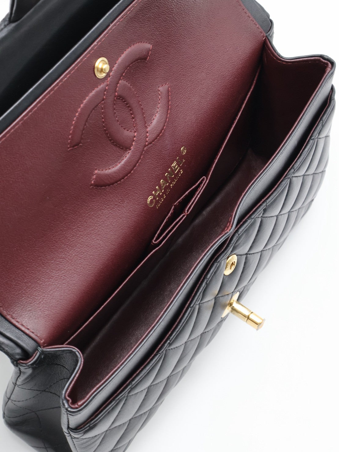 CHANEL 經典口蓋包 CF25 - 羊皮黑金27開