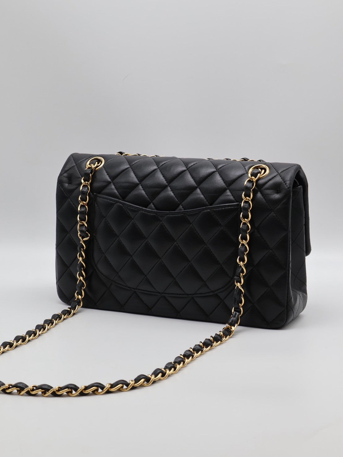 CHANEL 經典口蓋包 CF25 - 羊皮黑金27開